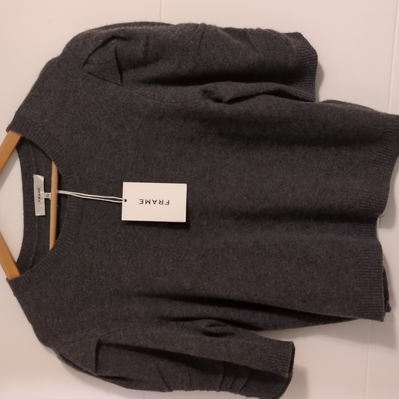 Frame Ruched Puff Sleeve Gray Puff Sleeve Cashmere Sweater Sz XL - Picture 5 of 9